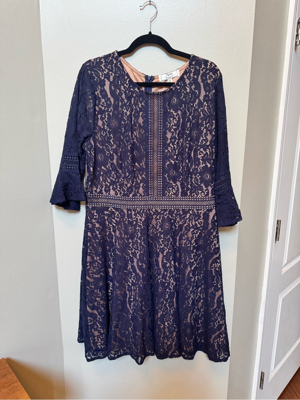 Lush Navy Lace Dress with Nude Lining